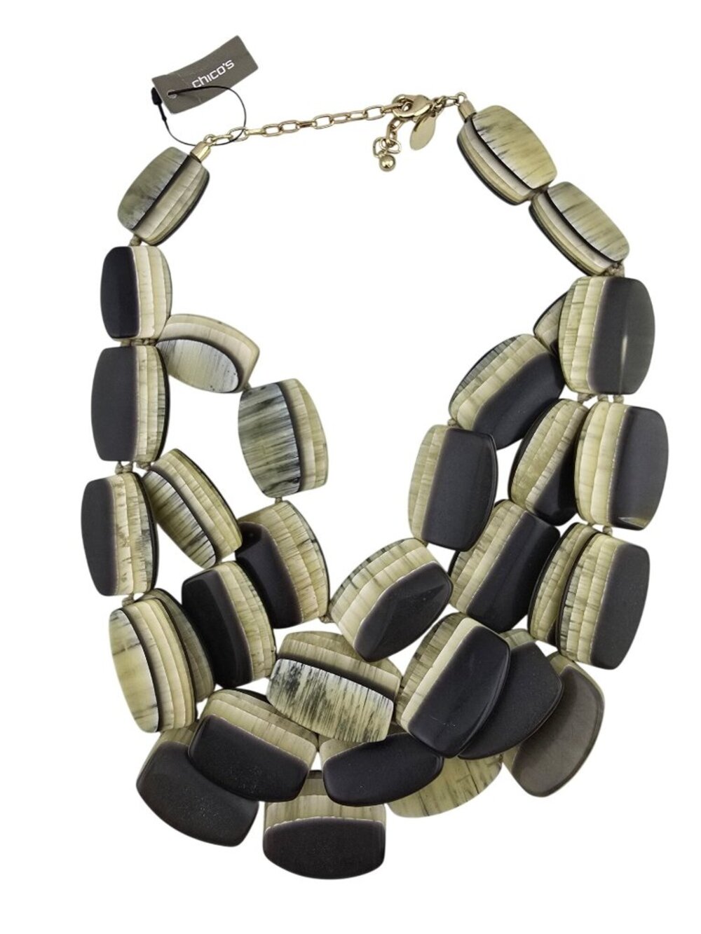 Chicos Rianna Multi-Strand Necklace With Black & Cream Beads Statement Heavy - Picture 4 of 7